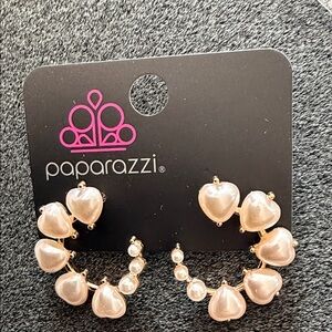 paparazzi Blush Heart Hoop Earrings with Pearl Accents